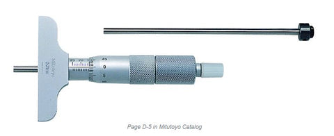 Mitutoyo 129-109 Depth Micrometer, 0-50mm Range, 0.01mm Graduation