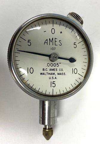 B.C. Ames 107 Dial Indicator with Flat Back, 0-.075" Range, .0005" Graduation *USED/RECONDITIONED*
