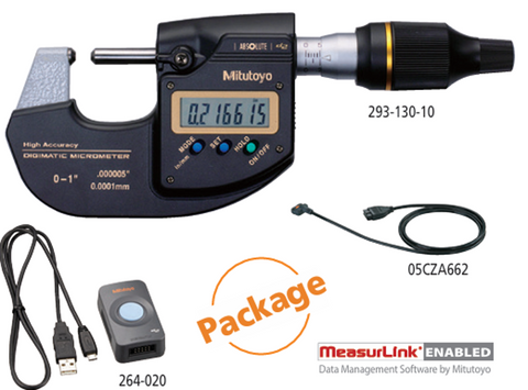 Mitutoyo 293-130-20 Sub-Micron Digimatic Micrometer, 0-1"/0-25mm with Switchable Resolution (PROMO PACKAGE)