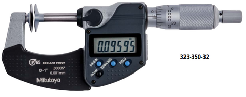 Mitutoyo 323-350-32 Digimatic Disc Micrometer, 0-1"/0-25mm Range .00005"/.001mm