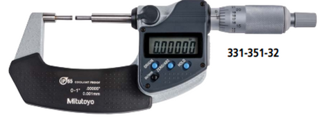 Mitutoyo 331-351-32 Digimatic Spline Micrometer, 0-1"/0-25.4mm Range, 0.00005"/0.001mm Resolution