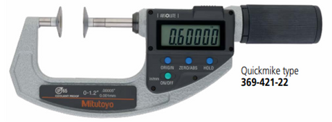 Mitutoyo 369-421-22 QuickMike Non-Rotating Spindle Digimatic Disc Micrometer, 0-1.2"/0-30.48mm Range, .00005"/0.001mm Resolution
