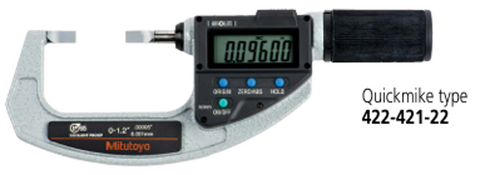Mitutoyo 422-421-22 Quickmike Type Blade Micrometer, Non-Rotating Spindle, 0-1.2"/0-30.48mm Range, ,00005"/0.001mm Resolution