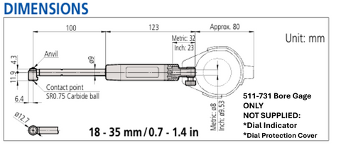 Mitutoyo 511-731 Dial Bore Gage ONLY, 0.700"-1.400" Range