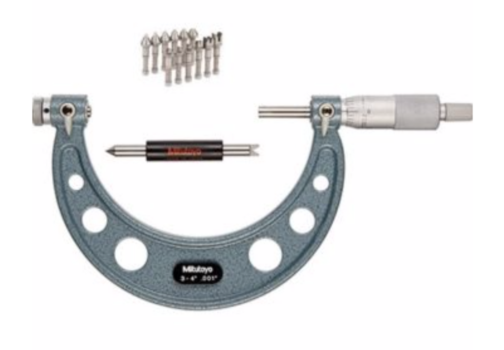 Mitutoyo 126-904 Screw Thread Micrometer with Interchangeable Anvil-Spindle Tips, 3-4" Range, .001" Graduation *SHOWROOM ITEM 23*