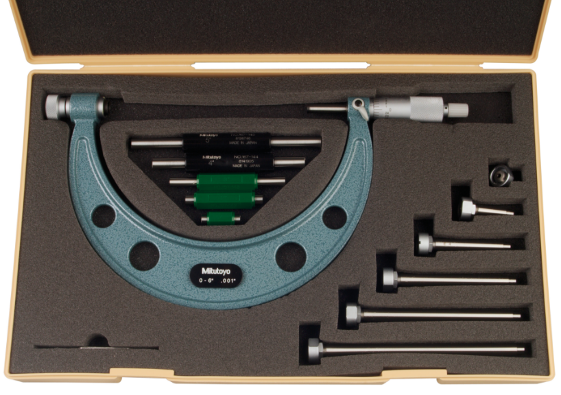 Mitutoyo 104-137 Interchangeable Anvil Outside Micrometer Set, 0-6" Range, .001" Graduation *SHOWROOM ITEM 23*