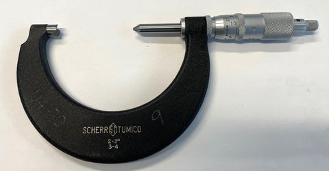 Scherr Tumico Screw Thread Micrometer, 2-3" Range, .001" Graduation. 3-4 Tpi *USED/RECONDITIONED*
