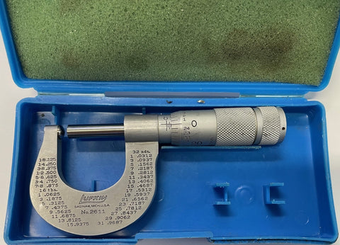 Lufkin 2611 Outside Micrometer, Rounded Anvil, 0-1" Range. .001" Graduation *USED/RECONDITIONED*