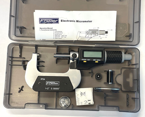Fowler 54-860-002-1 Xtra-Value II Electronic Micrometer, 1-2"/25-50mm Range, .00005"/0.001mm Resolution *NEW - Open Box Item*
