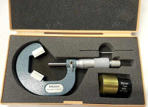 Mitutoyo 114-103 V-Anvil Micrometer for 3 Flute Cutting Head, 25-40mm Range, .01mm Graduation *USED/RECONDITIONED*