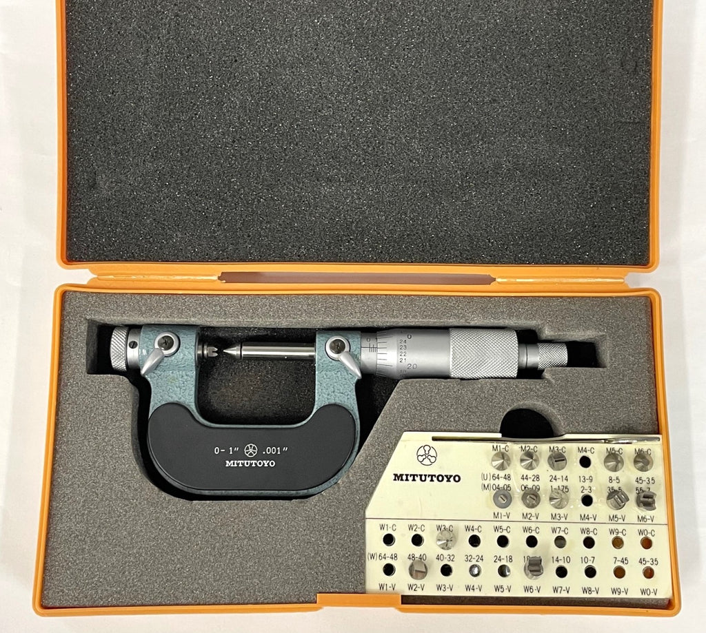 Mitutoyo 126-901 Screw Thread Micrometer with Interchangeable Anvil-Spindle Tips, 0-1" Range, .001" Graduation *USED/RECONDITIONED*