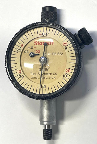 Starrett 81-136-622J Dial Indicator, .075" Range, .0005" Graduation *USED/RECONDITIONED*