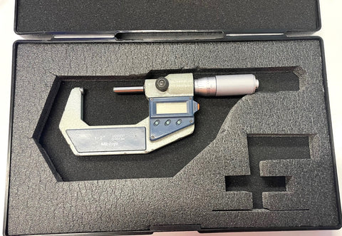 Mitutoyo 293-722-30 Digimatic Micrometer with Chamfered Anvil and Spindle, 1-2"/25-50mm Range, .00005"/0.001mm Resolution *USED/RECONDITIONED*