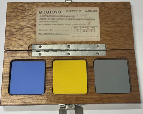 Mitutoyo 64AAA964 Calibration Set for Shore A Scales with Nominal 30, 60 & 90 Blocks, w/ Mahogany Case *DEMO*
