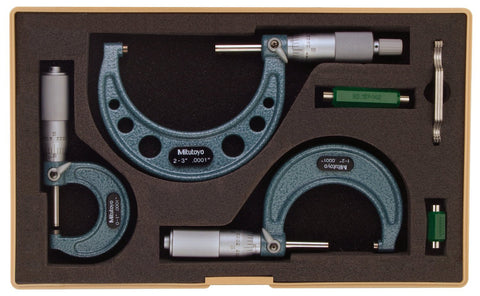 Mitutoyo 103-922 Mechanical Micrometer, 0-3" Range  .0001" Graduation, Set of 3 Micrometers