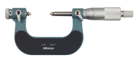 Mitutoyo 126-902 Screw Thread Micrometer Set with Interchangeable Anvil-Spindle Tip, 1-2" Range, .001" Graduation