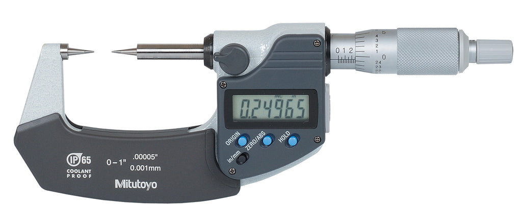 Mitutoyo 342-362 Digimatic Point Micrometer, 1-2"/25-50mm Range, .00005"/0.001mm Resolution