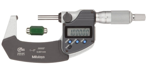 Mitutoyo 395-352-30 Spherical Face Micrometer, 1-2" Range, .0001",  .00005"/0.001mm Resolution