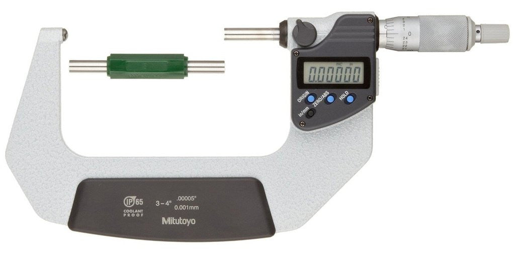 Mitutoyo 395-354-30 Spherical Face Micrometer, 3-4" Range, .0001",  .00005"/0.001mm Resolution