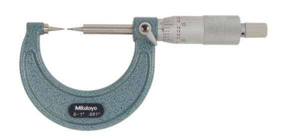 Mitutoyo 112-189 Point Micrometer, 0-1" Range, .001" Graduation, 15 Degree