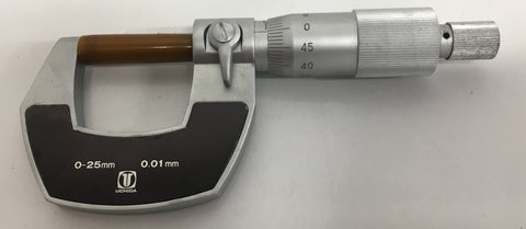 Uchida No. 125 Outside Micrometer, 0-25mm Range, 0.01mm Graduation *CLOSEOUT*