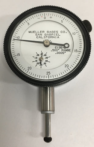 Mueller C135-B Dial Indicator, 0-.500" Range, .0005" Graduation *USED/RECONDITIONED*