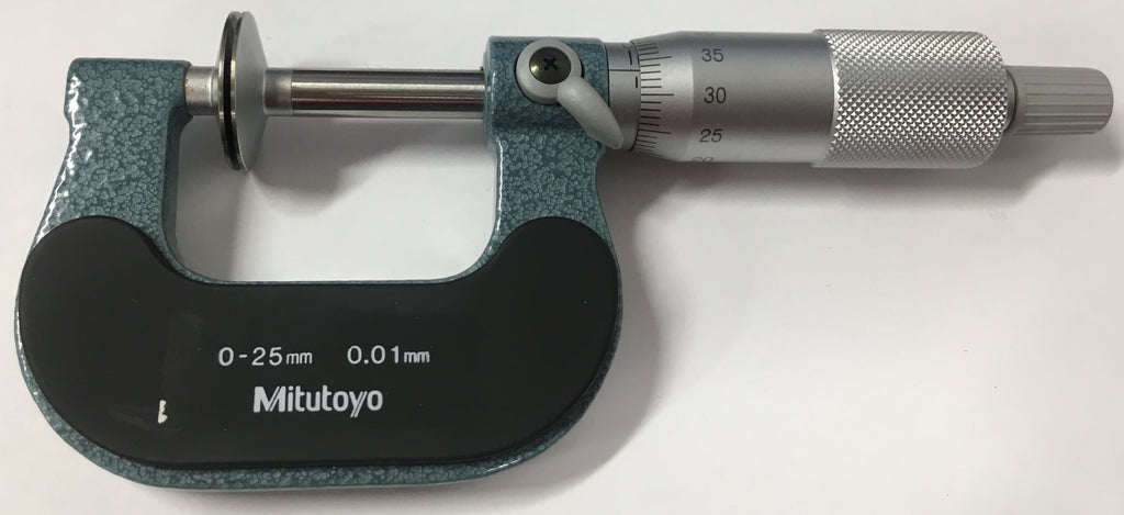 Mitutoyo 123-101 Disc Micrometer, 0-25mm Range, 0.01mm Graduation *USED/RECONDITIONED*