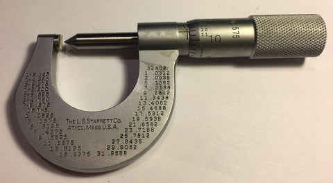 Starrett 575FP Screw Thread Micrometer, 0-1" Range, .001" Graduation, 32-40 TPI *USED/RECONDITIONED*