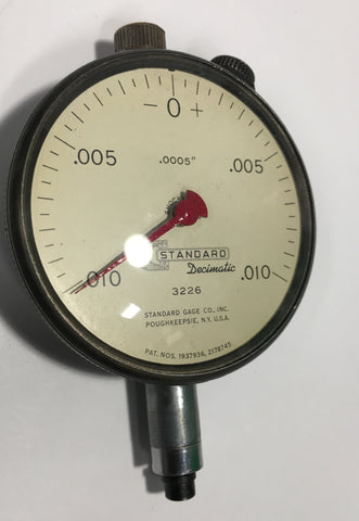 Standard Gage 3226 Decimatic Dial Indicator with Flat Back, +/-.010" Range, .0005" Graduation *USED/RECONDITIONED*