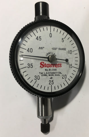 Starrett 81-245 Dial Indicator, 0-.125" Range, .001" Graduation *USED/RECONDITIONED*