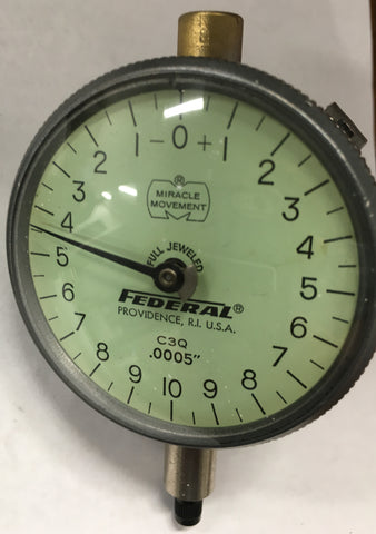 Federal C3Q Dial Indicator with Lug Back, 0-.050" Range, .0005" Graduation *USED/RECONDITIONED*