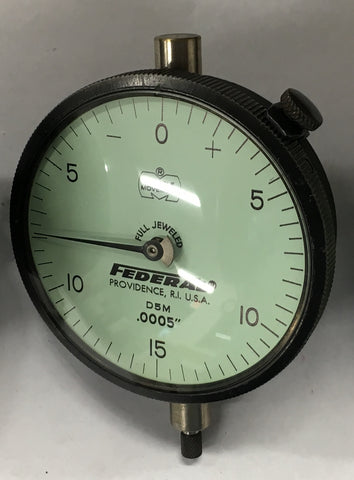 Federal D5M Dial Indicator with Flat Back, 0-.075" Range, .0005" Graduation *USED/RECONDITIONED*