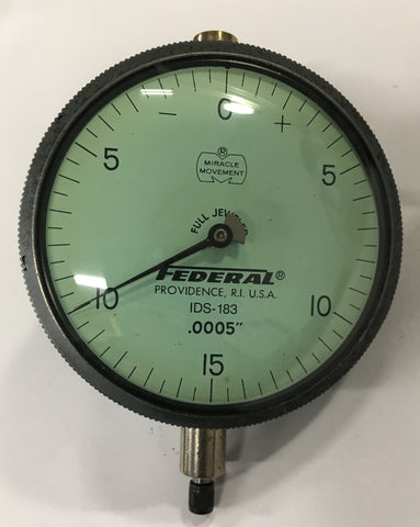 Federal IDS-183 Dial Indicator, 0-.075" Range, .0005" Graduation w/ Flat Back *USED/RECONDITIONED*