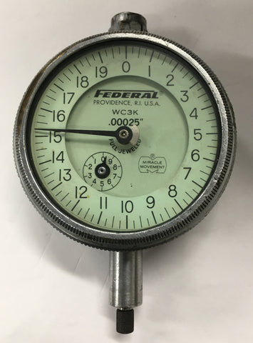 Federal WC3K Dial Indicator with Flat Back, 0-.050" Range, .00025" Graduation *USED/RECONDITIONED*