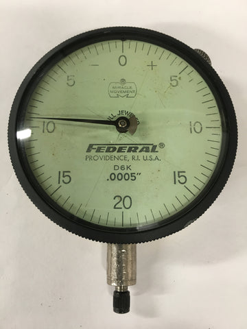 Federal D6K Dial Indicator with Flat Back, 0-.100" Range, .0005" Graduation *USED/RECONDITIONED*