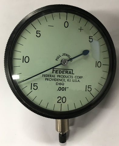 Federal D6Q Dial Indicator, 0-.100" Range, .001" Graduation Flat Back *USED/RECONDITIONED*