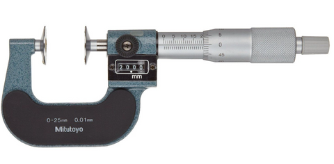 Mitutoyo 223-101 Rolling Digital Counter Disc Micrometer, 0-25mm Range, 0.01mm Graduation