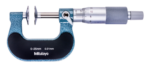Mitutoyo 123-101 Metric Disc Micrometer, 0-25mm Range, 0.01mm Graduation