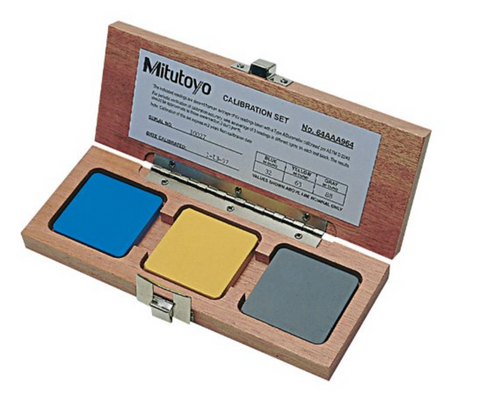 Mitutoyo 64AAA964 Calibration Set for Shore A Scales with Nominal 30, 60 & 90 Blocks, w/ Mahogany Case