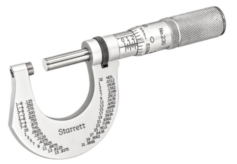 Starrett T230XFL Outside Micrometer, 0-1" Range, .0001" Graduation