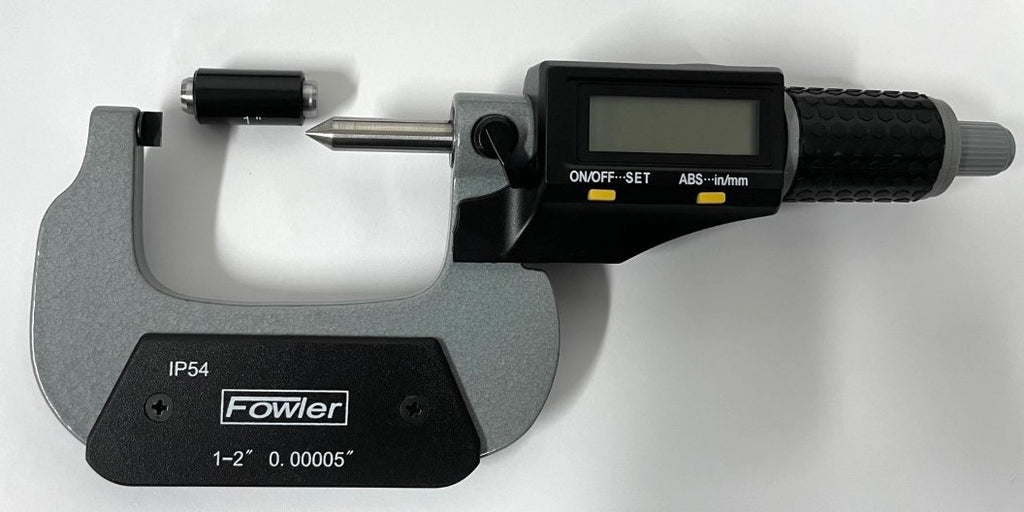 Fowler 54-860-672-0 Electronic Coolant Resistant Point Spindle & Blade Anvil Micrometer, 1-1.8"/25-45.7mm Range, .00005"/0.001mm Resolution *NEW - OVERSTOCK ITEM*