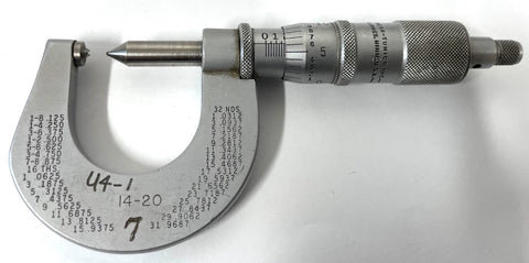 Scherr Tumico 08-8054-04 Screw Thread Micrometer, 0-1" Range, .001" Graduation, 14-20 TPI *USED/RECONDITIONED*
