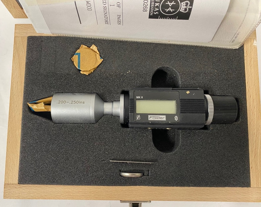 Fowler 54-365-006 Bowers Electronic Mark II Holemike Internal Micrometer, .200-.250"/5mm-6mm Range, .00005"/0.001mm Resolution *New-Open Box Item