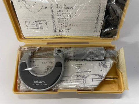 Mitutoyo 103-137-70 Outside Micrometer, 0-25mm Range,  0.01mm Graduation *NEW - Closeout Item*