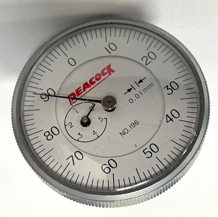 Peacock 196 Back Plunger Dial Indicator, 0-5mm Range, 0.01mm Graduation *USED/RECONDITIONED*
