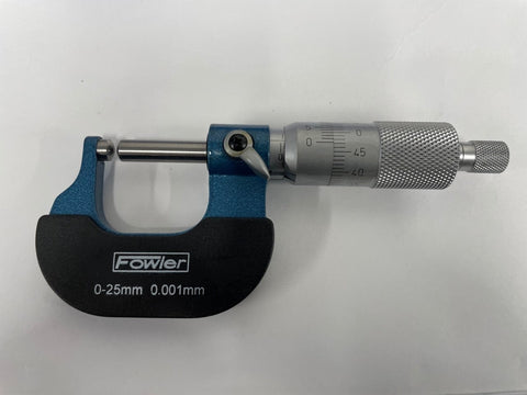 Fowler 52-244-125-0 Ball-Anvil and Chamfered Spindle Micrometer, 0-25mm Range, 0.001mm Graduation *New - Open Box Item*