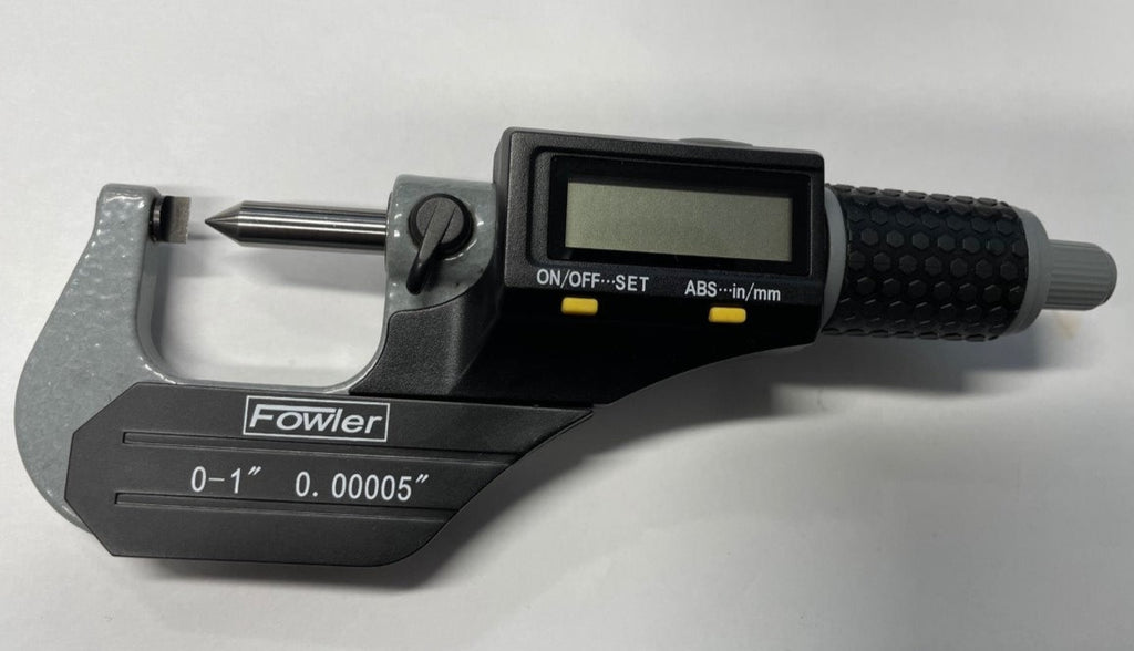 Fowler 54-860-671 Point Spindle and Blade Anvil Micrometer, 0-.8"/0-20mm Range, .00005"/0.001mm Resolution
