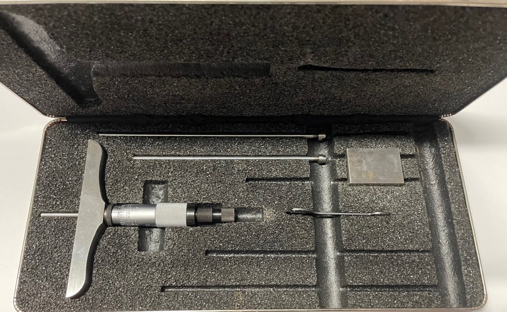 Starrett 445BZ-3RL Depth Micrometer, 0-3" Range, .001" Graduation with 1" Gage Block *USED/RECONDITIONED*