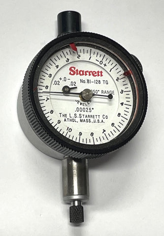 Starrett 81-128J (TG) Dial Indicator, 0-.050" Range, .00025" Graduation *USED/RECONDITIONED*