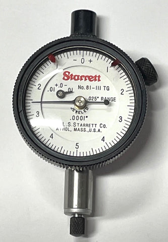 Starrett 81-111J (TG) Dial Indicator, 0-.025" Range, .0001" Graduation *USED/RECONDITIONED*